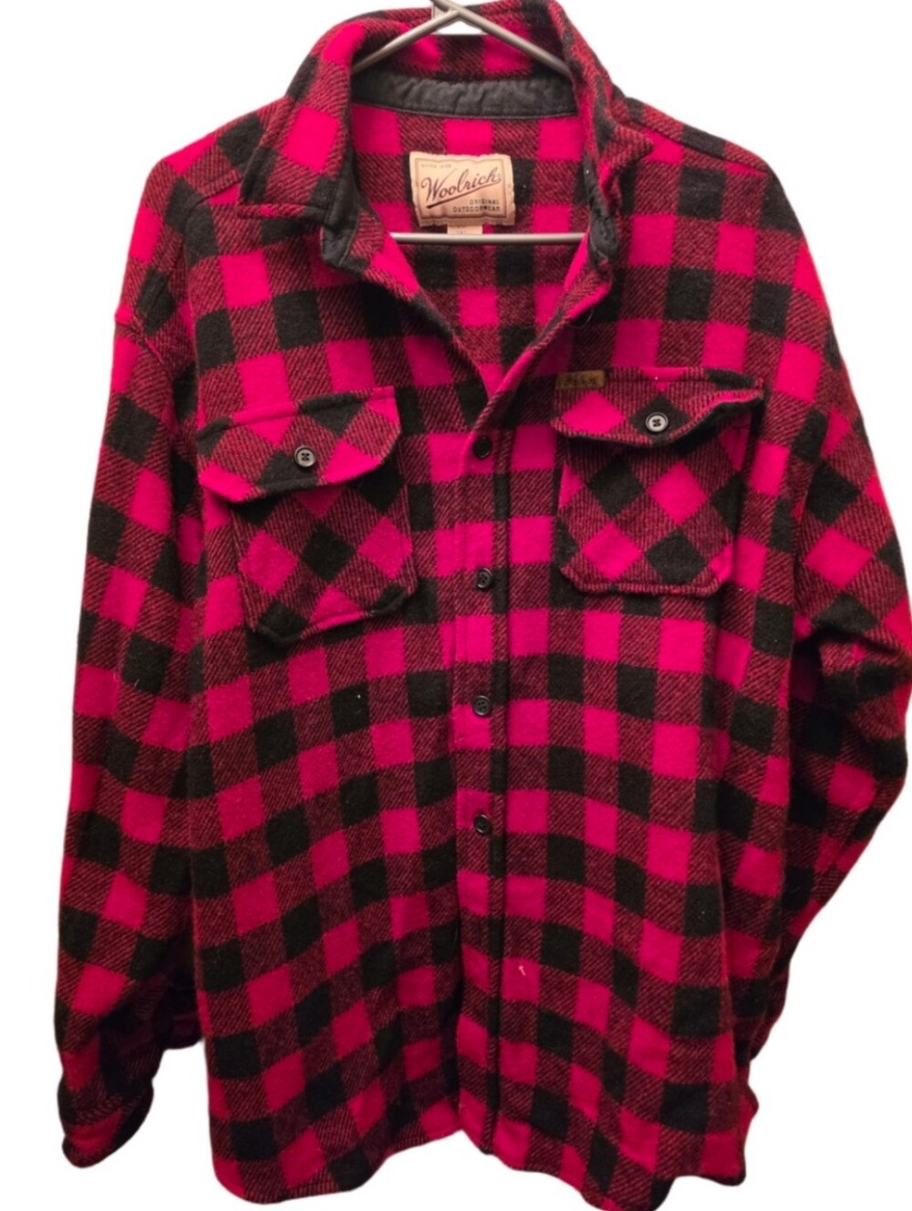 Woolrich Mens 2XL Red Black Buffalo Plaid Flannel Wool Shirt Jacket